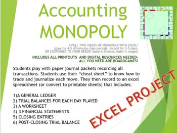 Preview of Accounting Monopoly- EXCEL PROJECT - ALL Ready! CHECK OUT THE VIDEO!