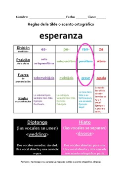 Acentos En Español Con Anchor Chart Answer Key
