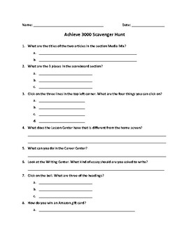 Preview of Achieve 3000 Scavenger Hunt