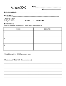 Preview of Achieve 3000 Worksheet