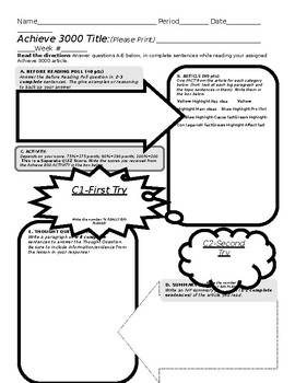 Preview of Achieve 3000 doddle notes/worksheet-Highlighting