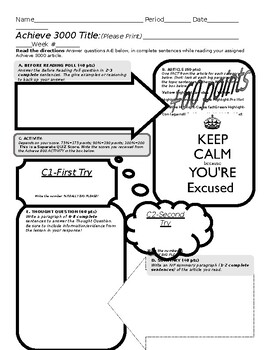 Preview of Achieve 3000 doddle notes/worksheet-excused part B