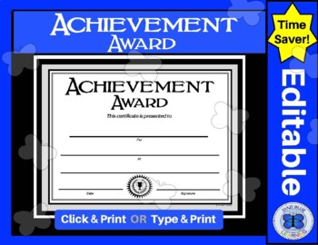Preview of Achievement Award Certificate - Elementary, Middle, High School - Editable