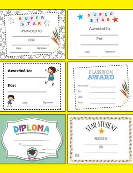Preview of Achievement Certificates - Star Student, Super Star, Diploma, Awarded to etc..