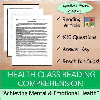 Preview of Achieving Mental & Emotional Health - Health Reading Comprehension Bundle