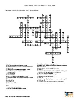 Acid Base Concept Crossword by Chris Bires Chemistry and Physics