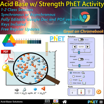 Preview of Acid Base Strong and Weak PhET Simulation ; EDITABLE, *Key Included* w/ old pdfs