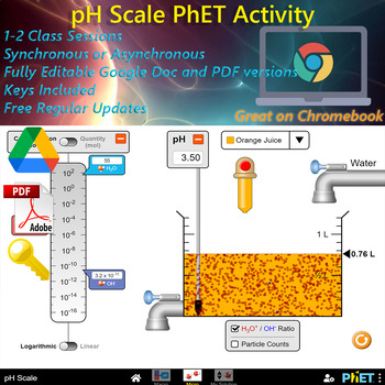 Preview of Acid Base pH Scale PhET Simulation ; EDITABLE, *Key Included* w/ old pdfs