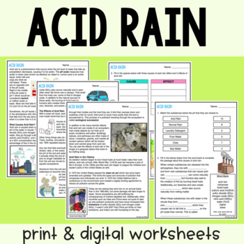 Preview of Acid Rain - Reading Comprehension Worksheets