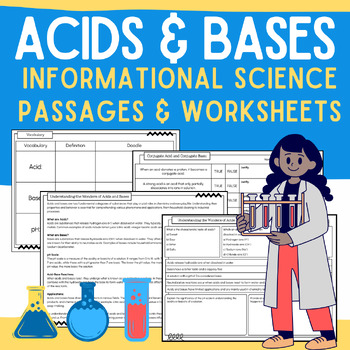 Preview of Acids & Bases: Informational Chemistry Passages, Worksheets, & Vocabulary