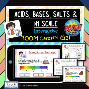 Preview of Acids, Bases, Salts and pH Scale Boom Cards Deck of Engaging Digital Task Cards