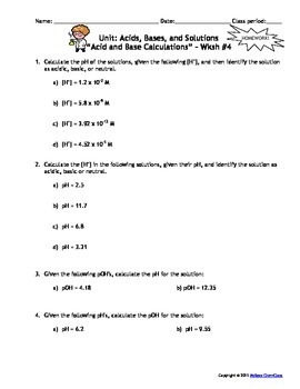 Preview of Homework Worksheets: Acids, Bases, and Solutions - Set of 7!  Answers included!