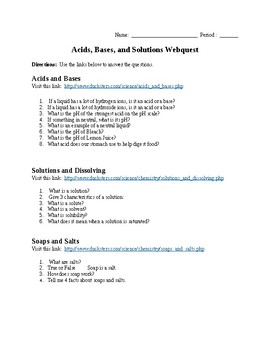 Preview of Acids, Bases, and Solutions Webquest