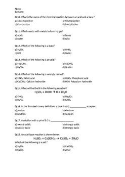 Acids, Bases, and the pH Scale - Worksheet | Distance Learning | TpT