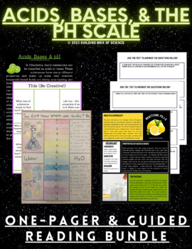 Preview of Acids, Bases, & pH One-Pager + Guided Reading Activity Bundle