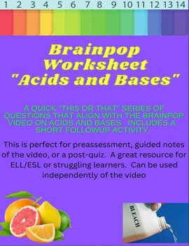 Preview of Acids & Bases worksheet for BrainPOP