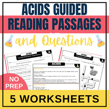 Preview of Acids Guided Reading Passage and Questions| Chemistry Sub Plan Work Packet