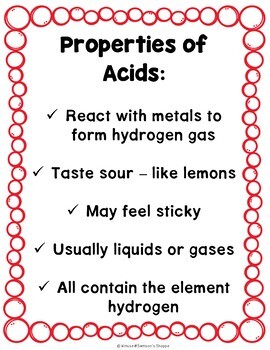 Properties Of Acids And Bases Chart