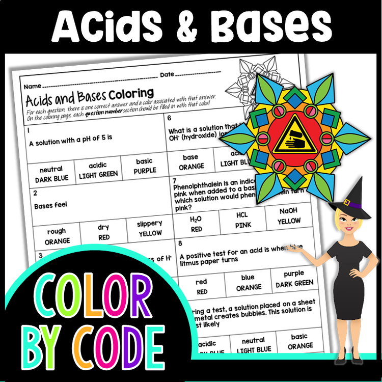 ACIDS AND BASES SCIENCE COLOR BY NUMBER QUIZ By The Morehouse Magic