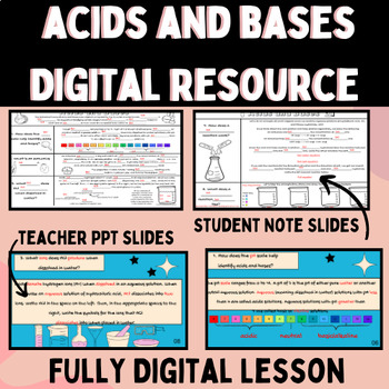 Preview of Acids and Bases Digital Notes, Worksheet, & Quiz