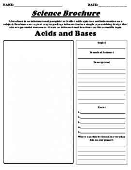 Preview of Acids and Bases "Informational Brochure" UDL WebQuest & Worksheet