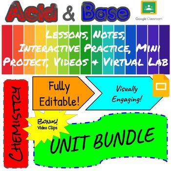 Preview of Acids and Bases Unit Bundle: Lessons, Notes, Mini Project, Virtual Lab, & More