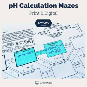 Preview of Acids Bases pH Calculations self-checking mazes activity | print and digital