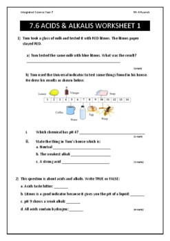 science worksheet acids and alkalis by learningathomekits tpt