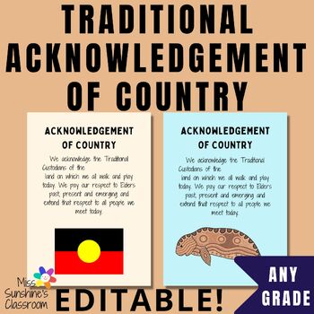 Preview of Acknowledgement of Country First Nations Indigenous Australian NAIDOC - EDITABLE