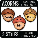 Acorns Name Tags, Fall Classroom Decor, Autumn Cubby and Locker Labels