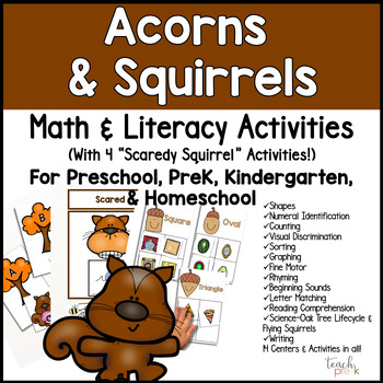 Preview of Acorns & Squirrels  Fall Math, Literacy & Science - Scaredy Squirrel Activities