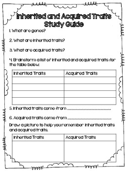 Acquired and Inherited Traits Packet *Quiz, Activity, & Study Guide*