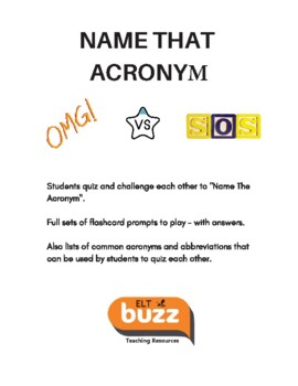 Preview of Acronyms - Conversation Cards. Speaking. Academic. Vocabulary. ESL. EFL.