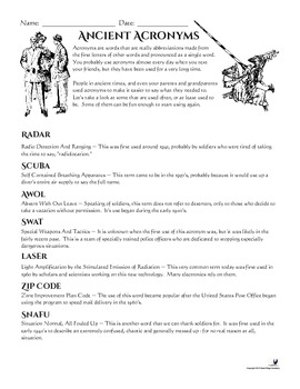 Acronyms Handout and Worksheets Set Middle and High School by Danielle