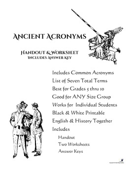 Preview of Acronyms Handout and Worksheets Set Middle and High School