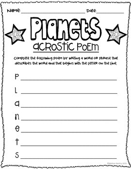 planets on the acrostic poems