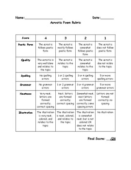Preview of Acrostic Poem Grading Rubric