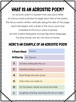 Acrostic Poem Notes, Guidelines, & Template (Digital & Printable)