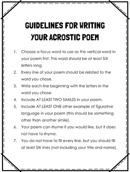 Acrostic Poem Notes, Guidelines, & Template (Digital & Printable)