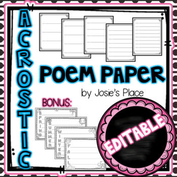 Preview of Acrostic Poem Paper EDITABLE Templates