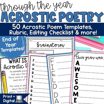 Preview of Acrostic Poem Template End of the Year Mother's Day Spring May Bulletin Board