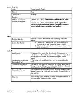 Preview of Acrostic Poem UDL Lesson Plan and Templates