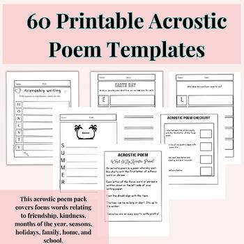 Preview of Acrostic Poem Template - Fun & Engaging Acrostic Poems For Year Long, 3rd & 4th