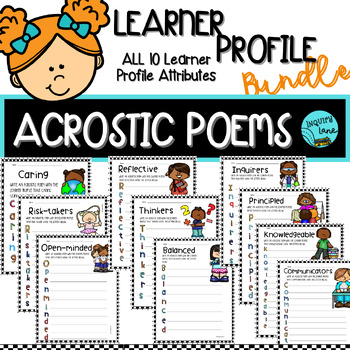 Preview of Acrostic Poetry Template IB PYP Learner Profile Traits Poem Bundle Set