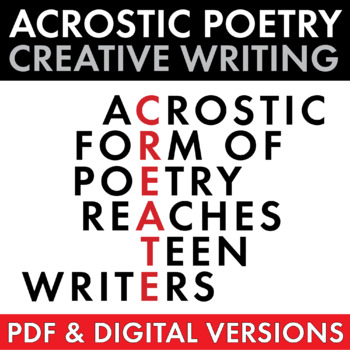 Preview of Acrostic Poetry for Teens, Creative Writing, Poetry Creation, PDF & Google Drive
