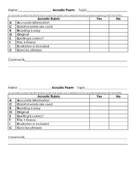 Preview of Acrostic Rubric
