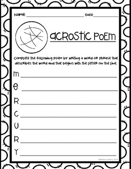 acrostic poems about planets