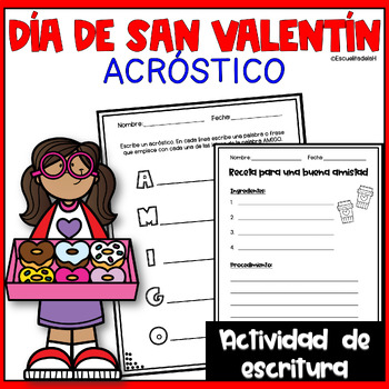Preview of Acrostico Dia de la Amistad - Escritura - Valentines Day Activities in Spanish