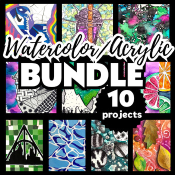 Preview of Ultimate Painting BUNDLE, 10 Acrylic/Watercolor Art Projects. Middle/High School