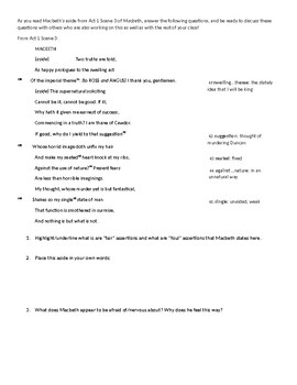 Act 1 Scene 3 Aside Worksheet by Amanda Sierzega | TpT